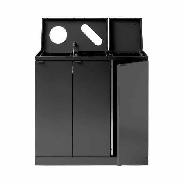 Bica Model 875 Avfallssortering 3x65 liter Løftelokk/formede innkast Antrasitt